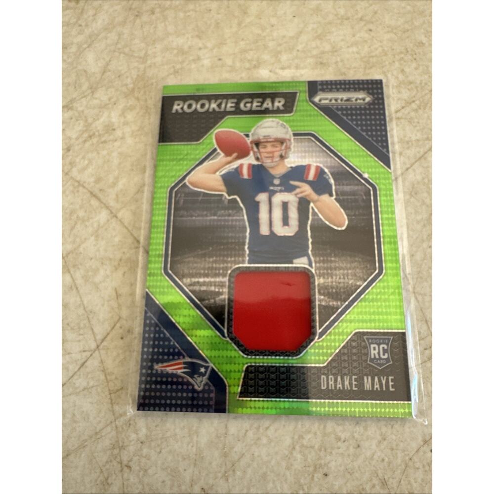2024 Panini Prizm #RG-DME Drake Maye Rookie Gear Neon Green Pulsar - Picture 3 of 8